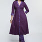 Purple Cotton Ikat Combination Kurta-Pant Optional