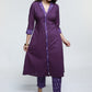 Purple Cotton Ikat Combination Kurta-Pant Optional