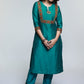 Teal Cotton Silk Kurta with Kutch Hand work-Pant Optional