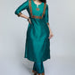 Teal Cotton Silk Kurta with Kutch Hand work-Pant Optional
