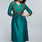 Teal Cotton Silk Kurta with Kutch Hand work-Pant Optional