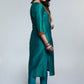Teal Cotton Silk Kurta with Kutch Hand work-Pant Optional