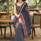 Designer Black Cotton Saree with Ikat Border and Pallu