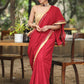 Beautiful Maroon Embroidered Georgette Saree with Golden & Lace Detailing