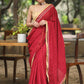 Beautiful Maroon Embroidered Georgette Saree with Golden & Lace Detailing