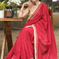Beautiful Maroon Embroidered Georgette Saree with Golden & Lace Detailing