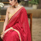 Beautiful Maroon Embroidered Georgette Saree with Golden & Lace Detailing