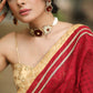 Beautiful Maroon Embroidered Georgette Saree with Golden & Lace Detailing