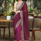 Stylish Wine Cotton Sequence Saree with Ajrakh Border