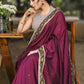 Stylish Wine Cotton Sequence Saree with Ajrakh Border