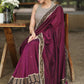 Stylish Wine Cotton Sequence Saree with Ajrakh Border