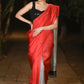 Exclusive Red Pure Silk Block printed Saree