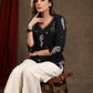 Graceful Black Cotton Printed Top with Mirrorwork Detailing