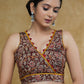 Exclusive Kalamkari Print Sleeveless Blouse with Mustard & Maroon Detailing