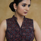 Standout Black Ajrakh Cotton Mandrain Collar Sleeveless Blouse