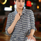 Smart Blue Cotton Checkered Shirt Highlighted with Beautiful Kutch Mirrorwork Patch