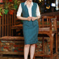 Trendy Striped Teal Formal Wear Cotton Skirt with Optional Waistcoat