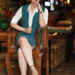 Trendy Striped Teal Formal Wear Cotton Skirt with Optional Waistcoat