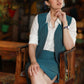 Trendy Striped Teal Formal Wear Cotton Skirt with Optional Waistcoat