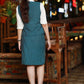 Trendy Striped Teal Formal Wear Cotton Skirt with Optional Waistcoat