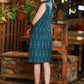 Classic Teal Ikat Office Wear Skirt with Optional Waist Coat
