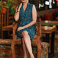 Classic Teal Ikat Office Wear Skirt with Optional Waist Coat