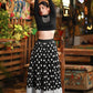 Exquisite Black Polka Dot Ikat Skirt with Beautiful Patchwork Ikat Borders on Hemline