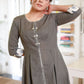 Exclusive Grey Cotton Dress with Ikat Detaling on Sleeves