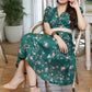 Classy Forest Green Floral Satin A-Line Gathered Crossover Dress