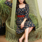 Elegant Navy Blue Cotton Printed Ajrakh Dress with Attached Belt