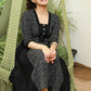 Subtle Black Ikat A-Line Dress with Side Plain Panels