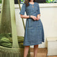 Stylish Cotton Blue Checkered Dress with Matching Off-White Belt