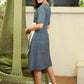 Stylish Cotton Blue Checkered Dress with Matching Off-White Belt