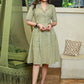 Trendy Green Cotton Dress with Striped Collar