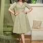 Trendy Green Cotton Dress with Striped Collar