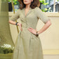 Trendy Green Cotton Dress with Striped Collar