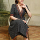 Trendy Black Ikat Overlap Dress Highlighted with Matching Ikat Border