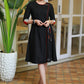 Classy Black Cotton Asymmetrical Dress with Ikat Detailing on Sleeves