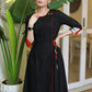 Classy Black Cotton Asymmetrical Dress with Ikat Detailing on Sleeves