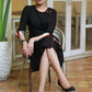 Classy Black Cotton Asymmetrical Dress with Ikat Detailing on Sleeves