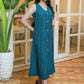 Classy Teal Cotton Striped Ikat Dress