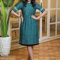 Classy Turquoise Cotton Hanpainted Sheath Dress