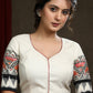 Madhubani Painting Ikkat Combination Off White Cotton Blouse