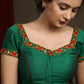 Beautiful Forest Green Kutch Mirror work Cap Sleeve Blouse