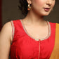 Red Cotton Silk Lace Highlight Sleeveless Cotton Silk Blouse