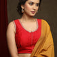 Red Cotton Silk Lace Highlight Sleeveless Cotton Silk Blouse