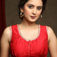 Red Cotton Silk Lace Highlight Sleeveless Cotton Silk Blouse