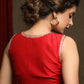 Red Cotton Silk Lace Highlight Sleeveless Cotton Silk Blouse