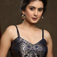 Trendy Navy Blue Brocade Blouse with strap