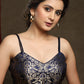 Trendy Navy Blue Brocade Blouse with strap